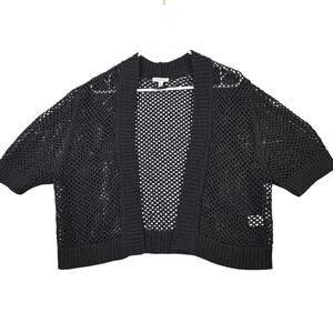 Croft &‎ Barrow Mesh Cropped Cardigan Sweater Women's XL Black Goth Knit Crochet
